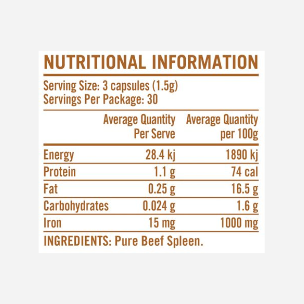 Beef Spleen 90 Capsules by Rapid Supplements