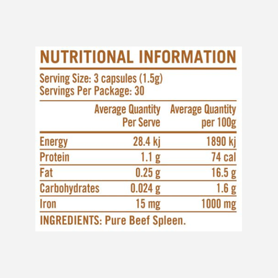 Beef Spleen 90 Capsules by Rapid Supplements